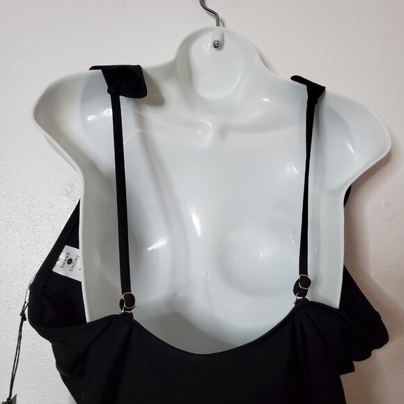 Shade & Shore Women's One Piece Swimsuit XL Black Ruffle Plunge NWT Medium Seat - Picture 12 of 16